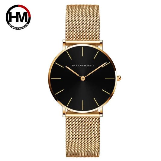 Reloj Aura Gold Black Femenino 36mm – Sofisticación en Cada Detalle