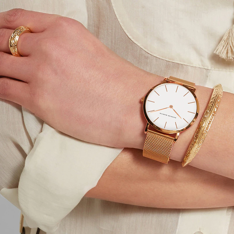 Reloj Aura Gold White Femenino 36mm – Sofisticación en Cada Detalle